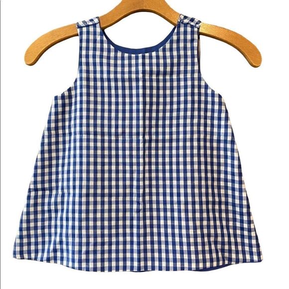 Handmade Baby Toddler Sz 1 Reversible Blue Gingham Summer Sleeveless Beach Dress - Picture 1 of 8